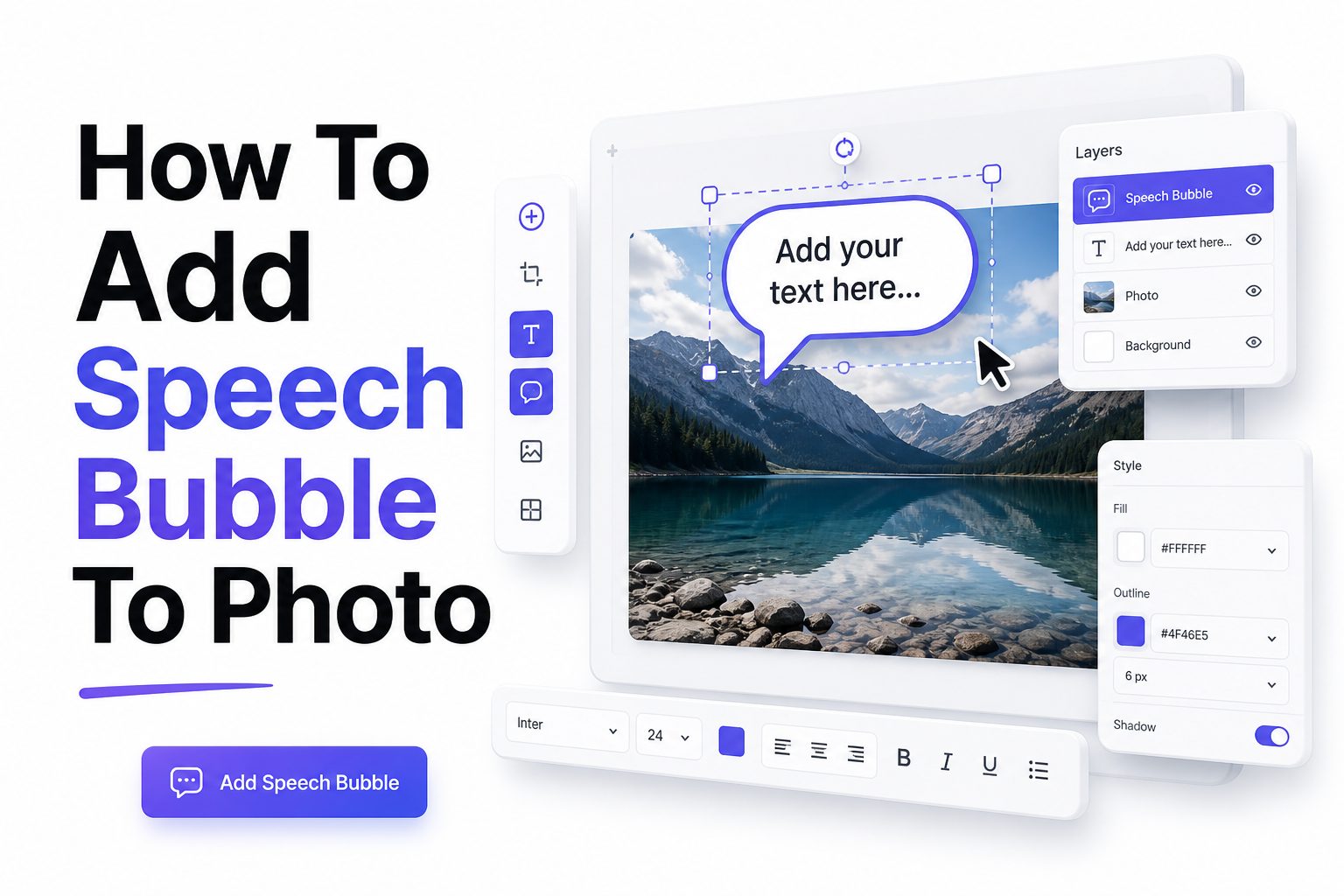 Person adding a speech bubble to a photo in a simple editing app