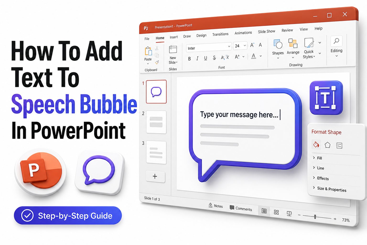 PowerPoint speech bubble with editable text inside
