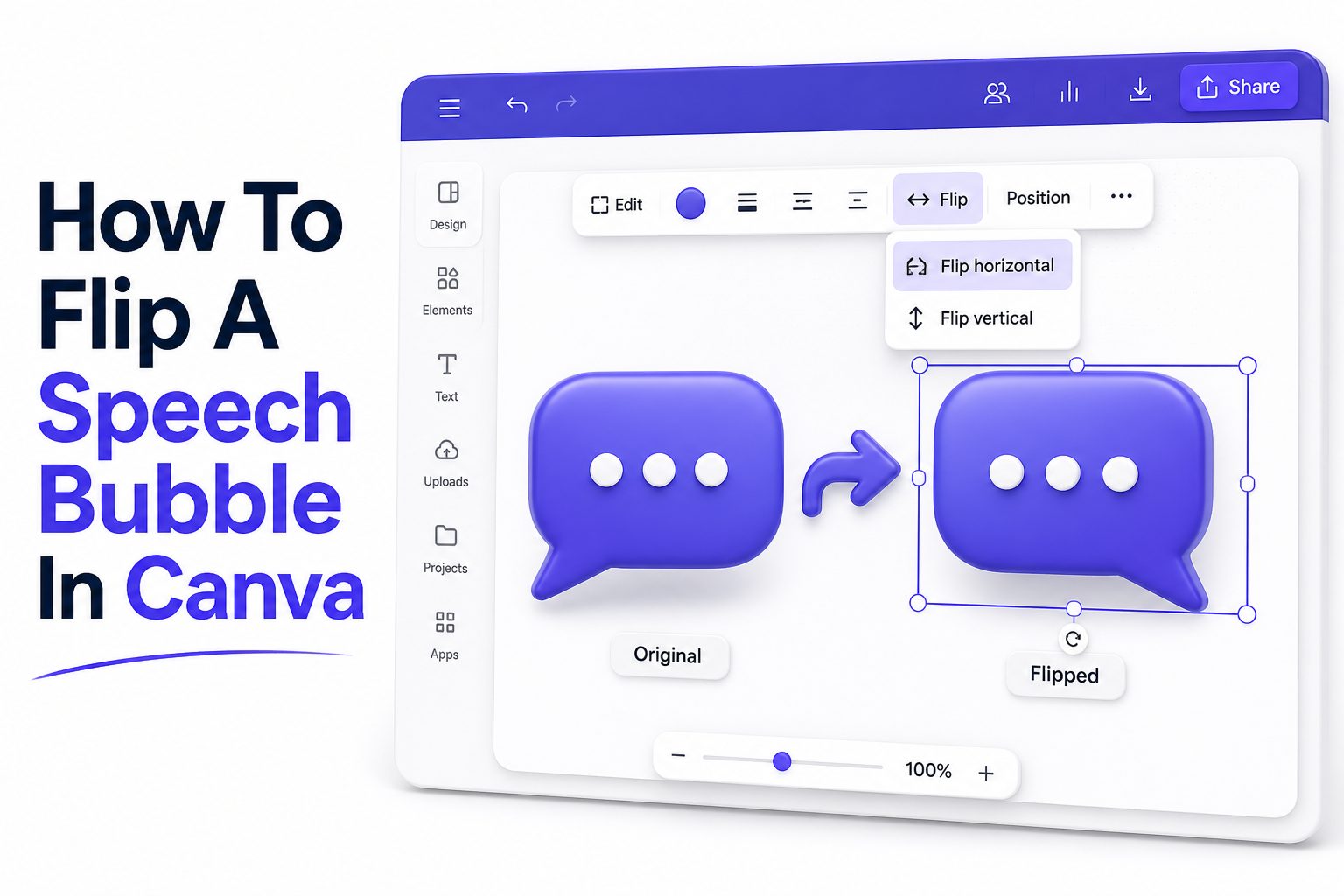 Speech bubble graphic being flipped in Canva editor